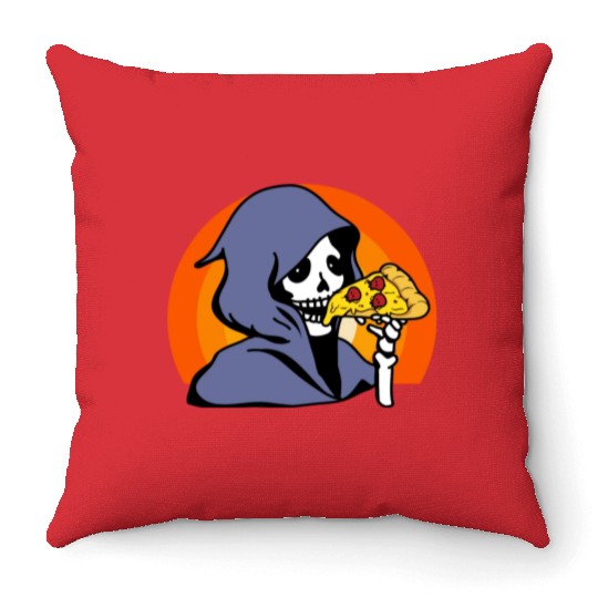 Retro Halloween Pizza Lover Ghost Grim Reaper Throw Pillows