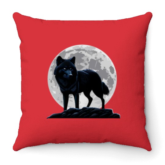 Wolf howling at the moon graphic Throw Pillows