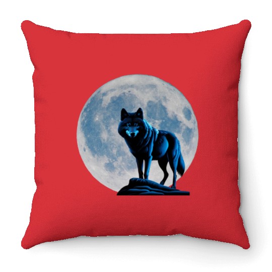 Wolf howling at the moon graphic Throw Pillows