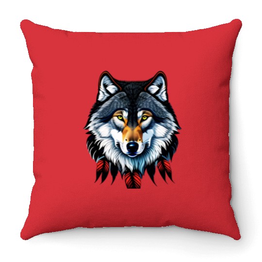 Wolf howling at the moon graphic Throw Pillows