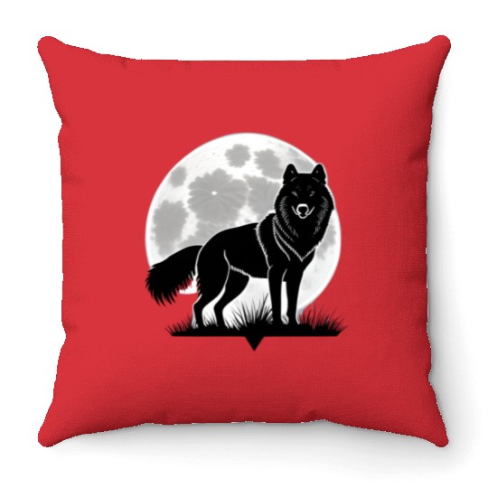 Wolf howling at the moon graphic Throw Pillows