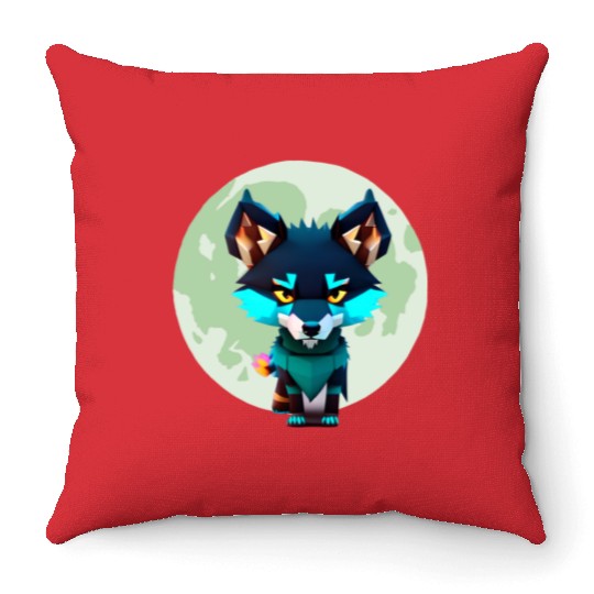 Cute Wolf Moon Graphic Throw Pillows
