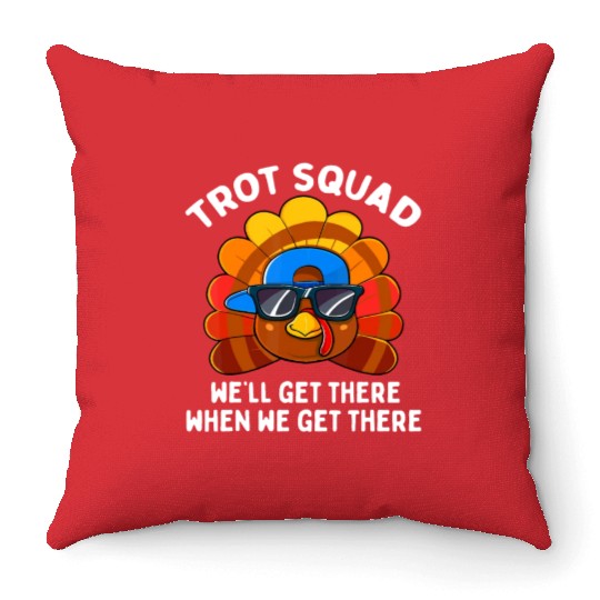 Turkey Trot Squad Funny Thanksgiving Running Costu Throw Pillows