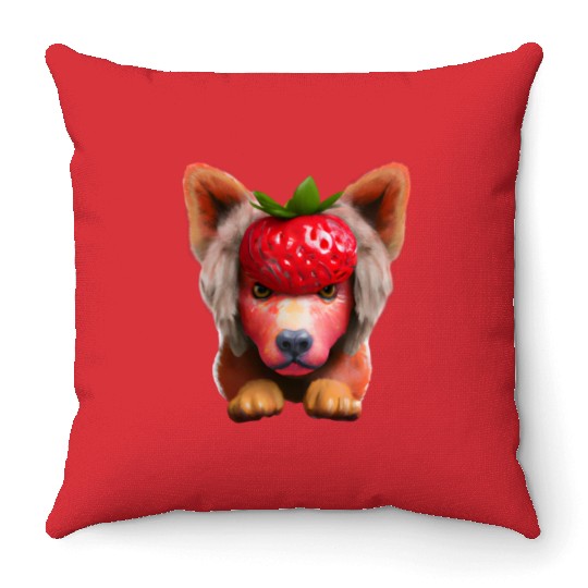 Strawberry dog dog Throw Pillows