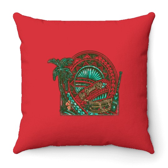 Big Island Outrigger Canoe Tribal Halftone Edges Throw Pillows
