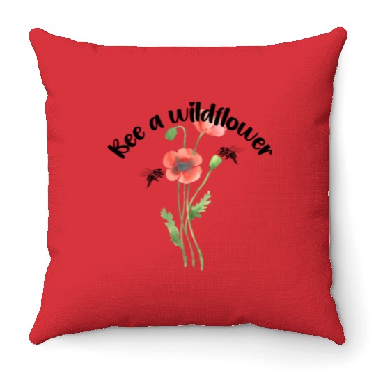 Bee a wildflower, poppies Throw Pillows