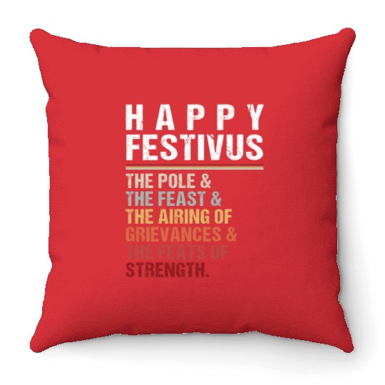 Happy Festivus Christmas Holiday Retro Vintage Throw Pillows