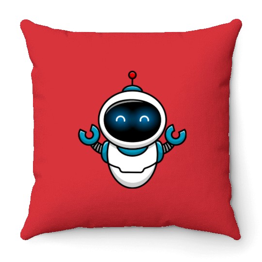 Cute Robot Cartoon Vector Icon Illustration Throw Pillows
