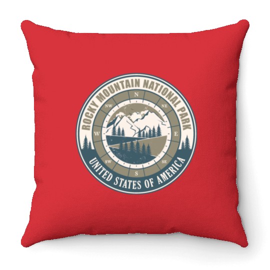 Rocky Mountain National Park US Vintage Hiking Throw Pillows