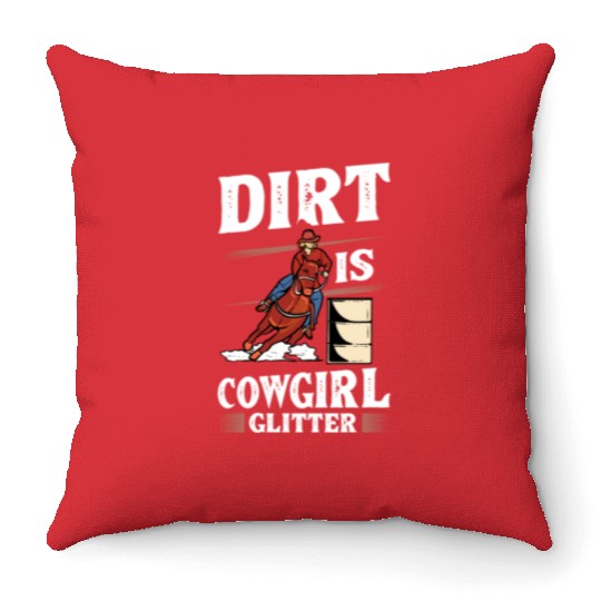 Dirt Barrel Racing Horse Cowgirl Glitter yellow Throw Pillows