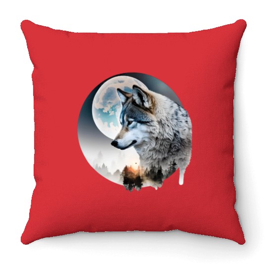 Wolf Moonlight Forest Wild Werewolf Watercolor 3 Throw Pillows