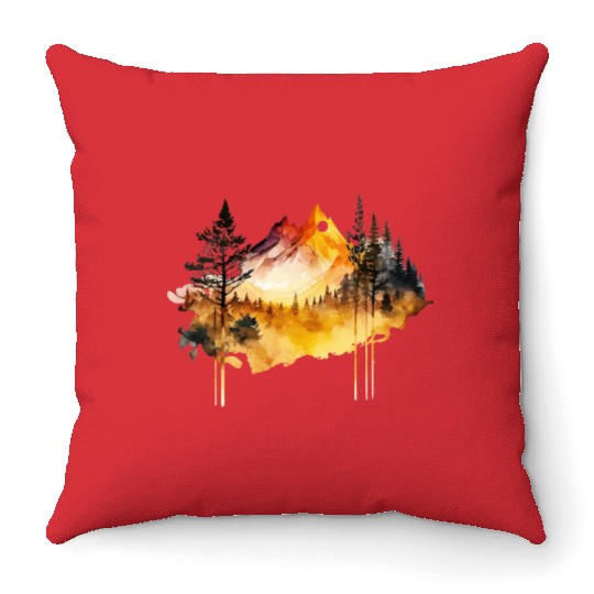 Watercolor Mountains Nature Hiking Explore Wild 6 Throw Pillows
