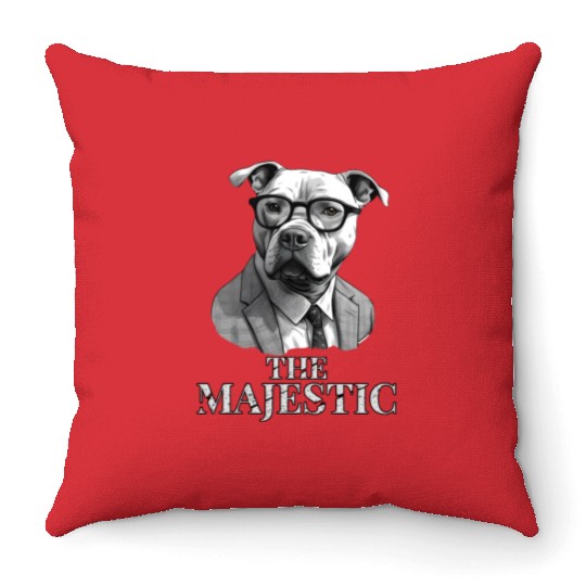 Majestic Pitbull wearing suit and eyeglasses Throw Pillows
