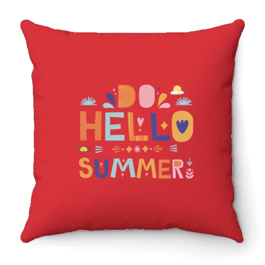Hello Summer Art | Fun Colorful Summer Quote Throw Pillows