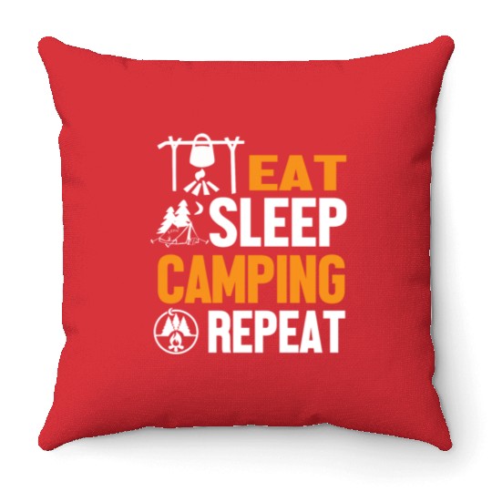 Eat Sleep Camping Weekend Repeat Throw Pillows