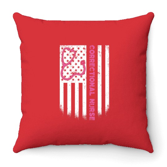 Correctional Nurse American flag US Stethoscope Throw Pillows