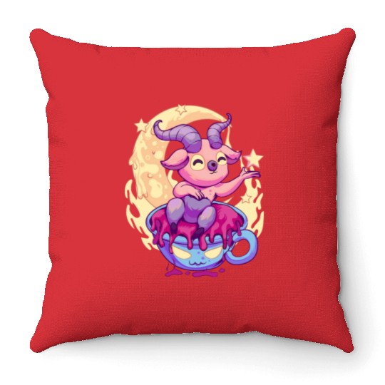 Pastel Goth Kawaii Baphomet Tea Throw Pillows