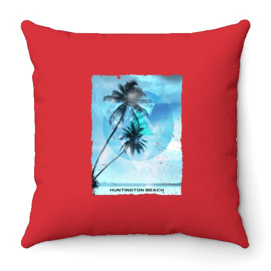Artistic Huntington Beach California Palm Tree Throw Pillows