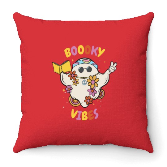 Reading Teacher Halloween Groovy Floral Ghost Throw Pillows