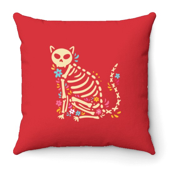 Halloween Cat Skeleton Throw Pillows