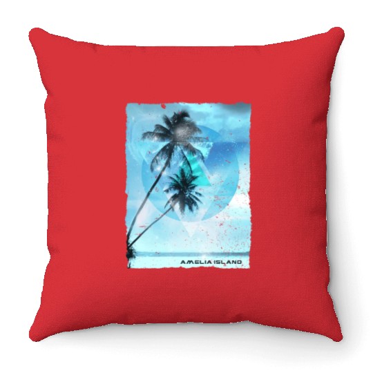 Artistic Amelia Island Florida Palm Tree Vacation Throw Pillows