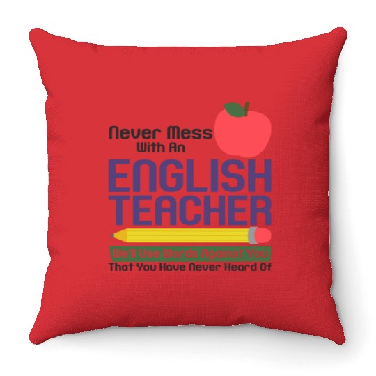 English Teacher Reading Books Vocabulary Grammar Throw Pillows