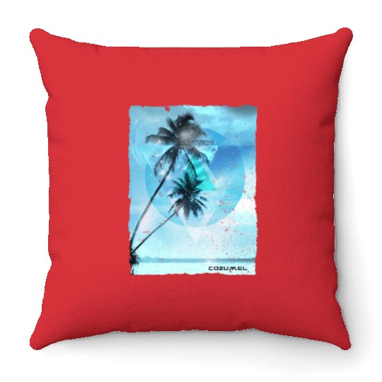 Artistic Cozumel Mexico Palm Tree Vacation Throw Pillows