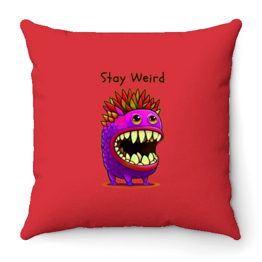 Stay Weird Monster Doodle Violet Throw Pillows
