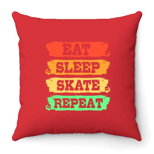 Eat Sleep Skate Repeat Retro Skateboard Longboard Throw Pillows