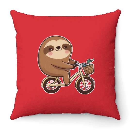 Sloth driving bicycle - funnylazy bike driver gift Throw Pillows