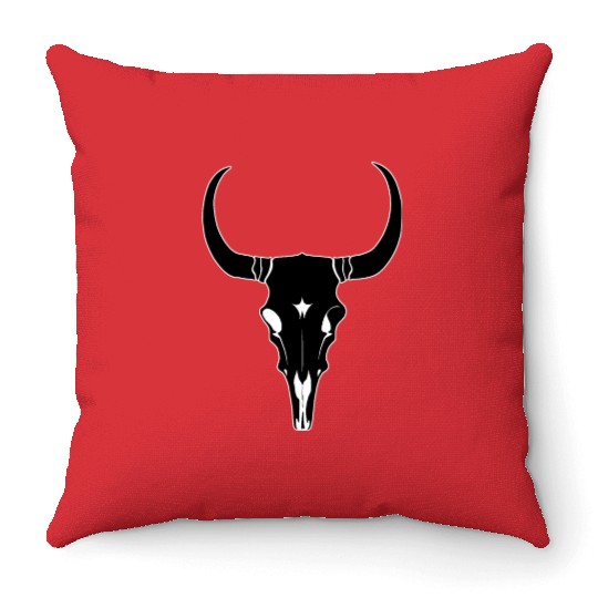 Cattle Skull Cow Skull Rodeo Western Skeleton Throw Pillows