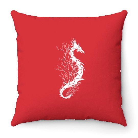 Sea life, sea dragon, white Throw Pillows