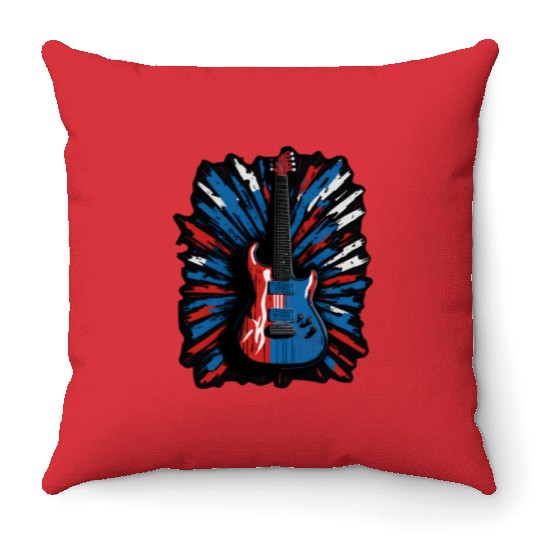 Electric guitar in Union Jack flag colors Throw Pillows