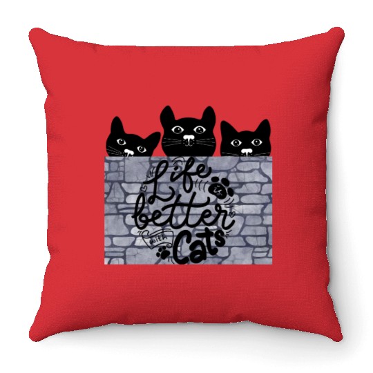 life letter with cats, Perfect cat lover designs Throw Pillows
