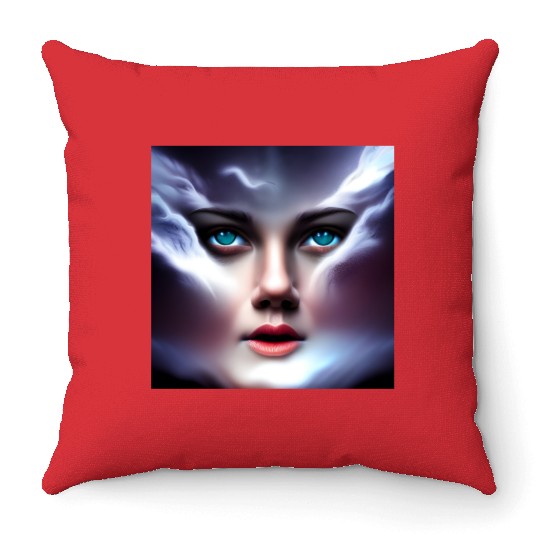 Face in the storm Throw Pillows