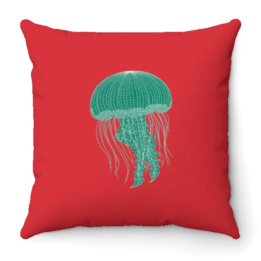 Sea life, Green Jellyfish Throw Pillows