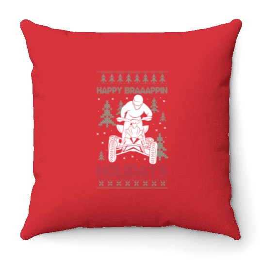 Happy Braaappin Holidays ATV Rider Christmas Throw Pillows