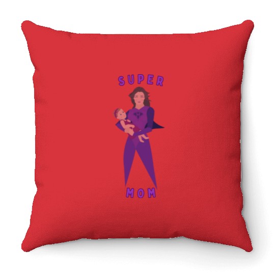 Violet Childish Super Mom Throw Pillows Mother's Day Gif