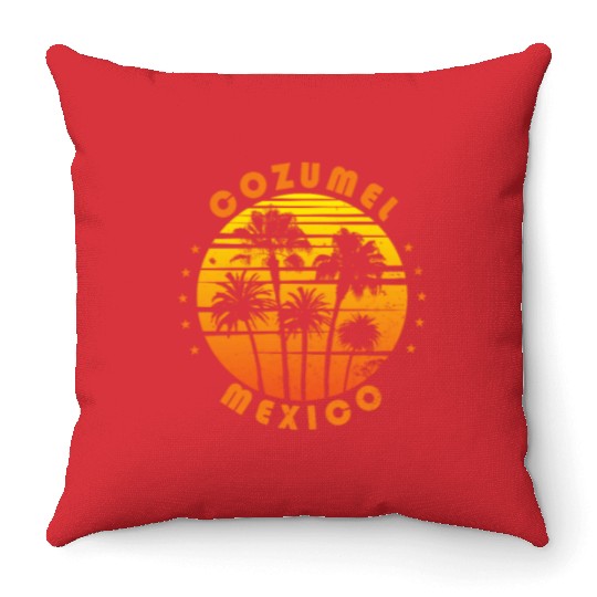 Retro Cozumel Mexico Souvenir Vintage Palm Tree Throw Pillows