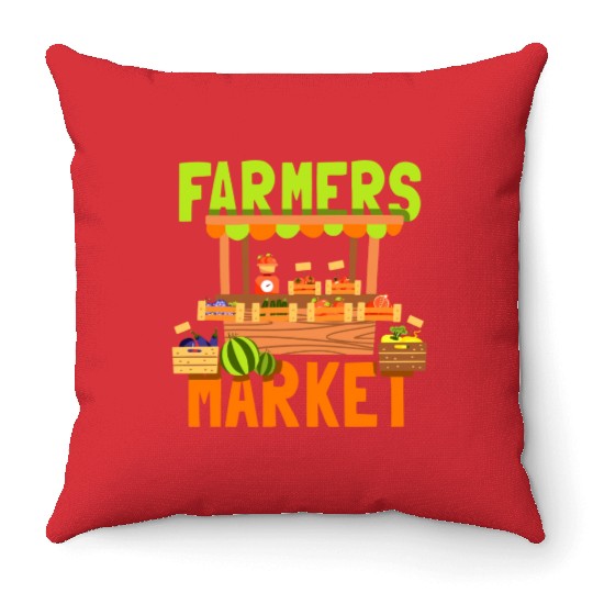 Farmers Market Chicken Farmer Cow Farming Throw Pillows