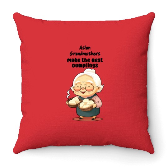 Asian Grandma Dumplings Throw Pillows