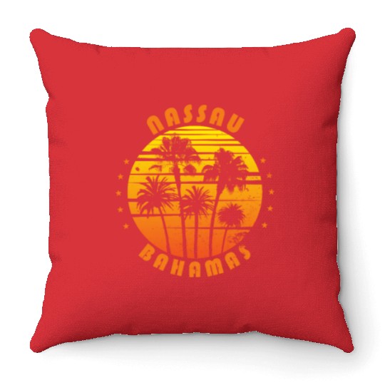 Retro Nassau Bahamas Souvenir Vintage Palm Tree Throw Pillows