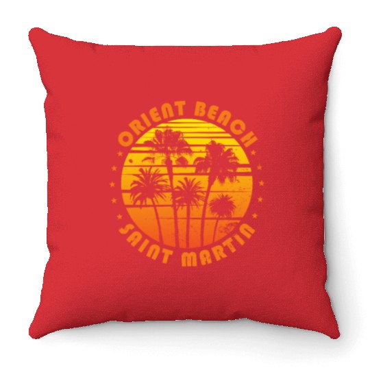 Retro Orient Beach Saint Martin Souvenir Vintage Throw Pillows