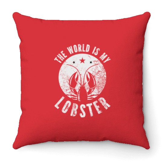 The World Is My Lobster Funny Vintage Graphic Throw Pillows