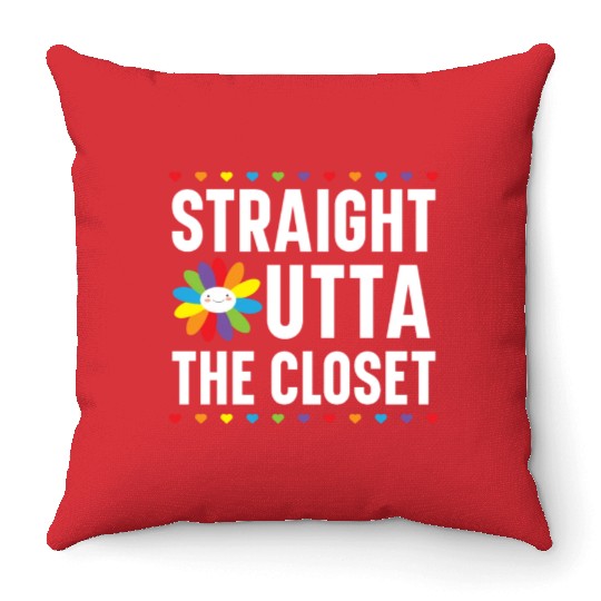 Straight Outta The Closet Rainbow Pride LGBTQ Gay Throw Pillows