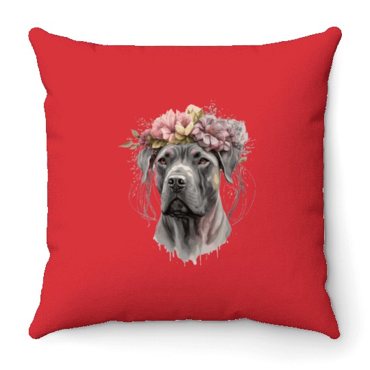 Cute Cane Corso Flower Crown Pet Dog Floral Puppy Throw Pillows