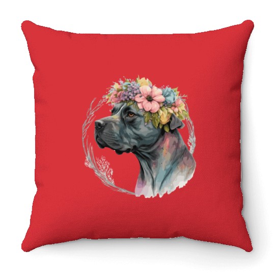 Cute Cane Corso Flower Crown Pet Dog Breed Puppy Throw Pillows