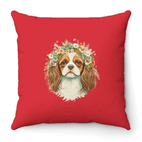 Cute Cavalier King Charles Spaniel Flower Crown Do Throw Pillows