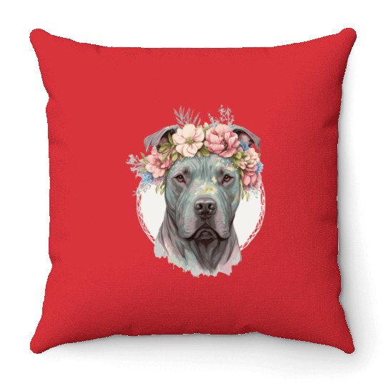 Cute Cane Corso Flower Crown Pet Dog Puppy Throw Pillows