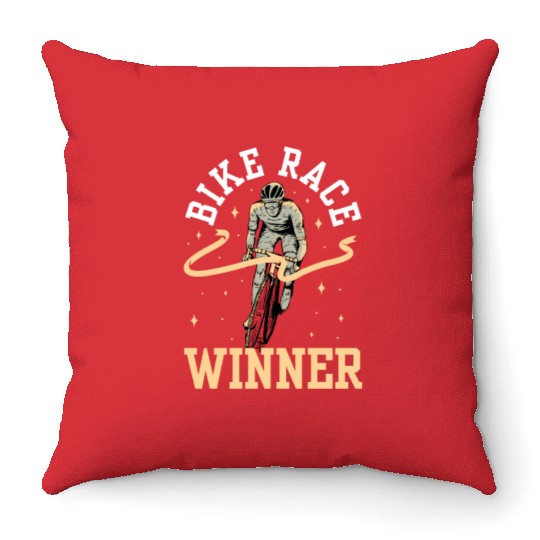Bike Race Winner Cycling Bicycle Racer Racing Throw Pillows
